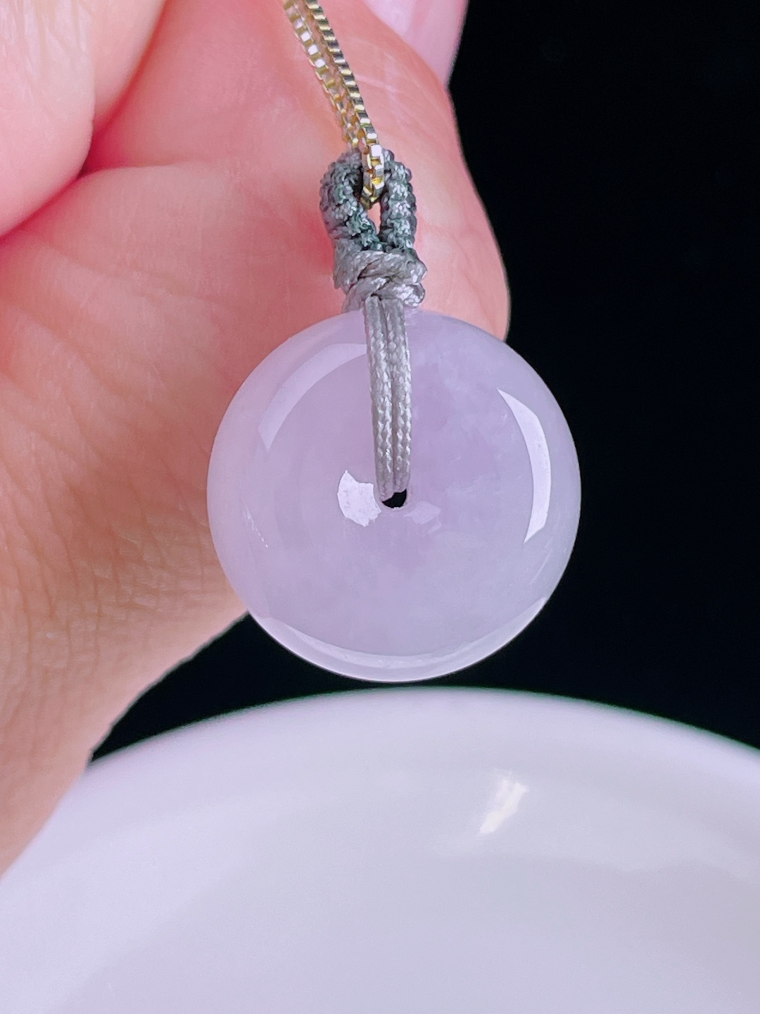 冰紫平安扣，老种起光，细底通透，尺寸：17.9/8.7mm0829