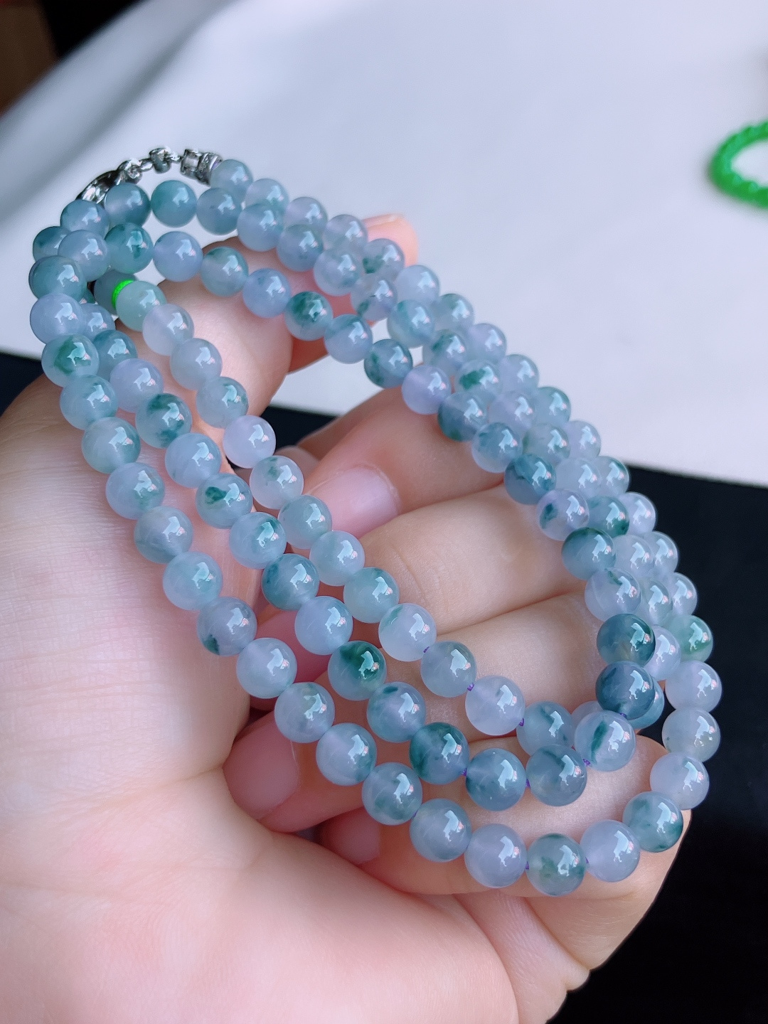 冰紫飘花珠链，晶莹剔透，尺寸6/108颗，自然光实拍