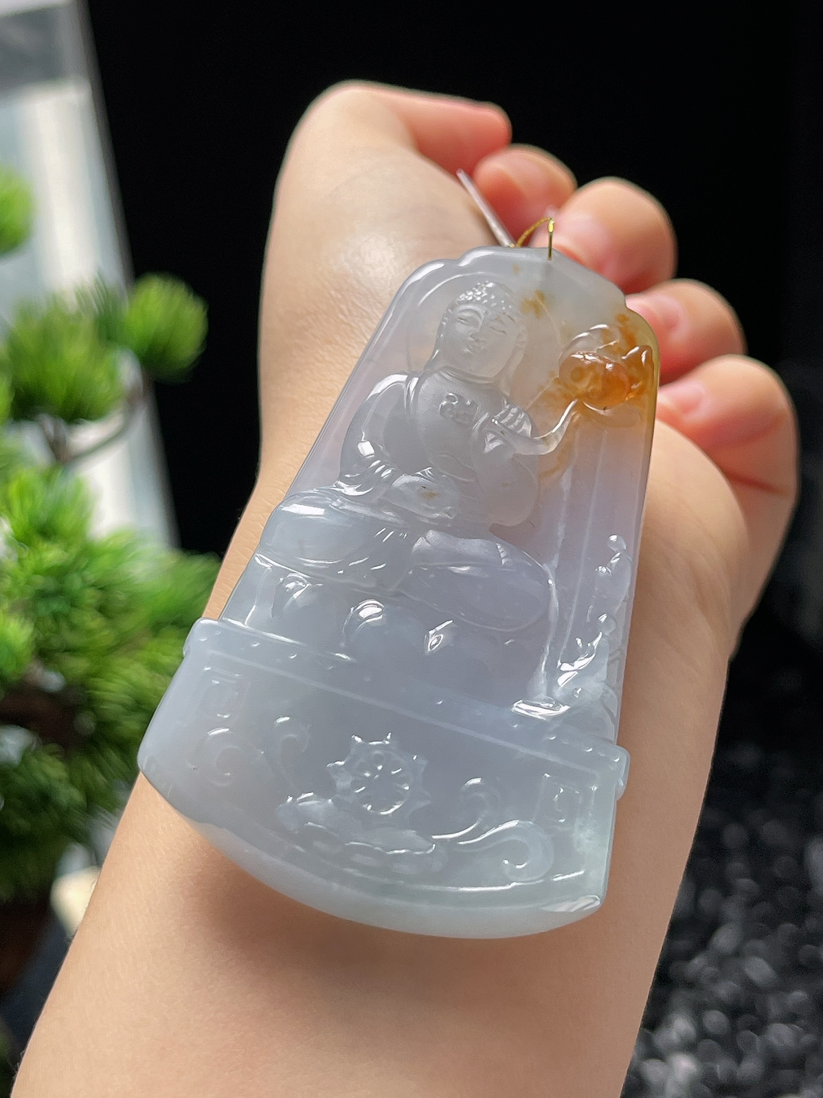 翡翠冰糯种黄色吊坠