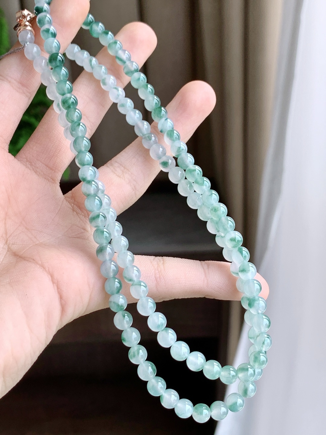 珠子冰飘花珠链圆珠子珠链,性比高,尺寸5.1mm，33cm,重量34克