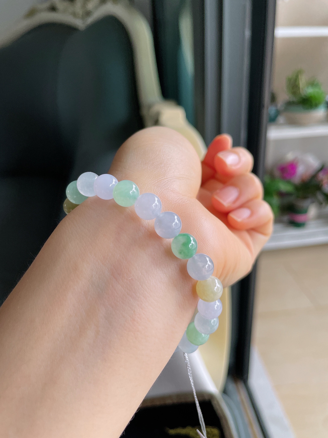 缅甸天然翡翠A货，冰多宝手串，尺寸：8mm。【编4220】