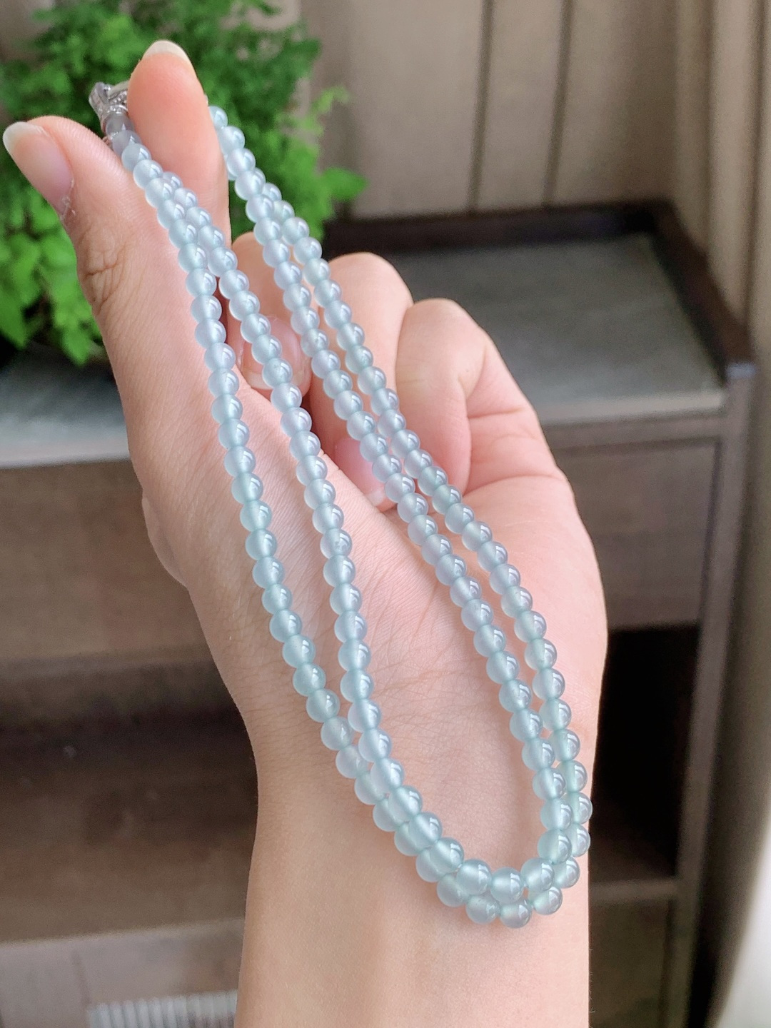珠子天空蓝珠链圆珠子珠链,  性比高, 尺寸4.3mm，29cm, 重量21.4克