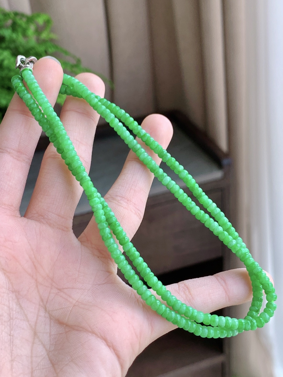 珠子冰阳绿珠链算盘珠子珠链，性比高，尺寸3.6-1.9mm，28cm，重量16.5克