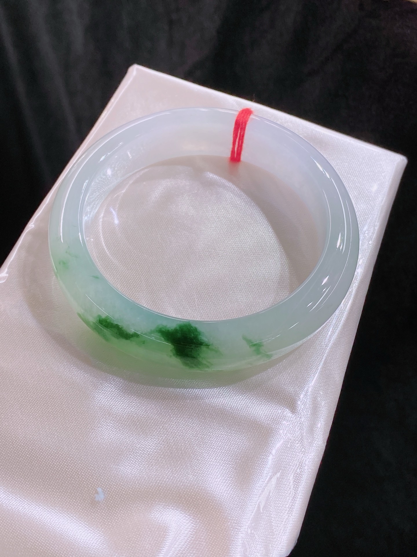 【飘绿花】正圈手镯，版型，冰透十足，无裂，尺寸56/13.6/8.5，B18-828