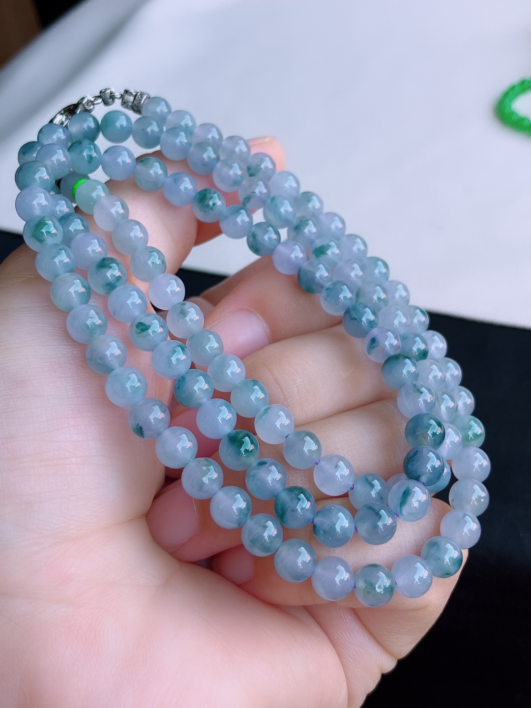 冰紫飘花珠链，晶莹剔透，尺寸6/108颗，自然光实拍