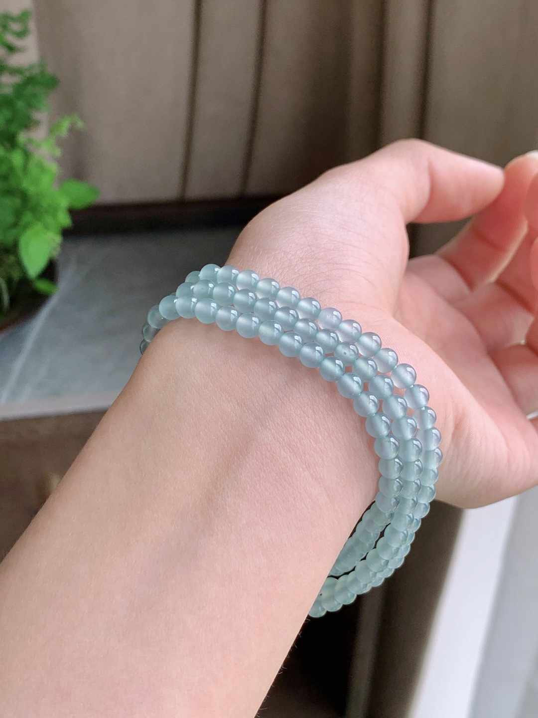 珠子天空蓝珠链圆珠子珠链,  性比高, 尺寸4.3mm，29cm, 重量21.4克