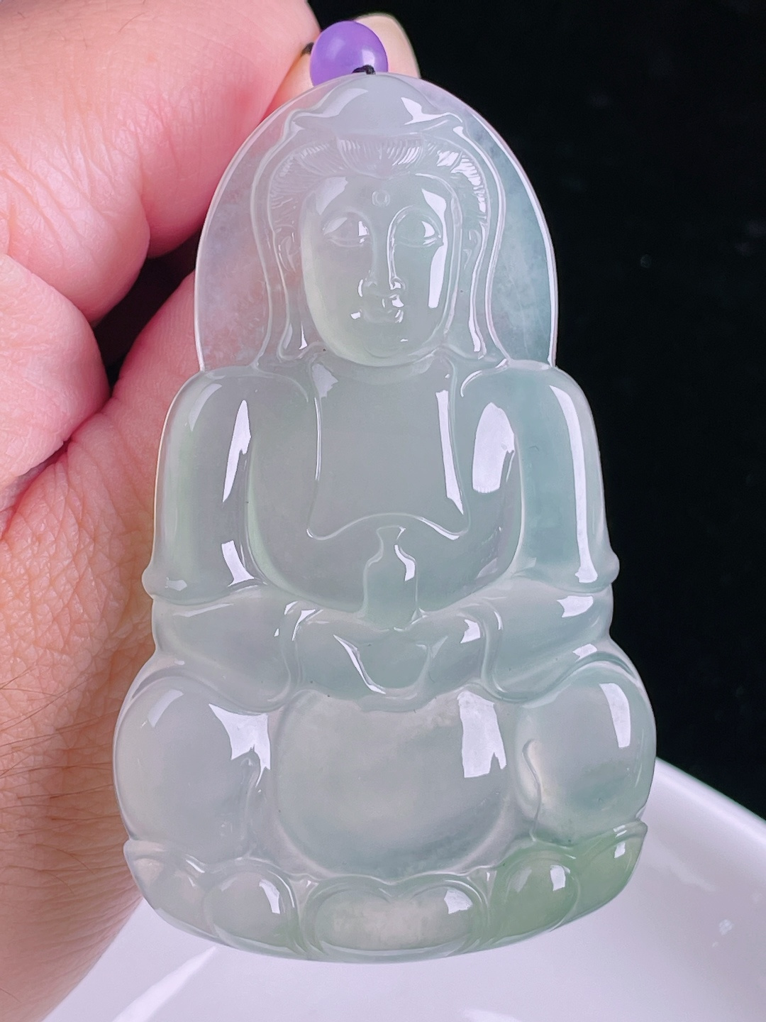 冰种观音，老种起光，细底通透，尺寸：68.5/4.3/6.5mm0829