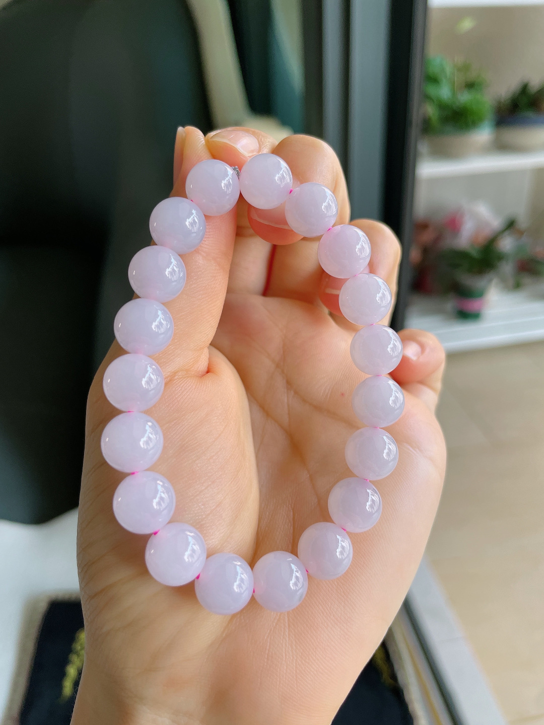 缅甸天然翡翠A货，冰紫罗兰手串，尺寸：10mm。【编4101】