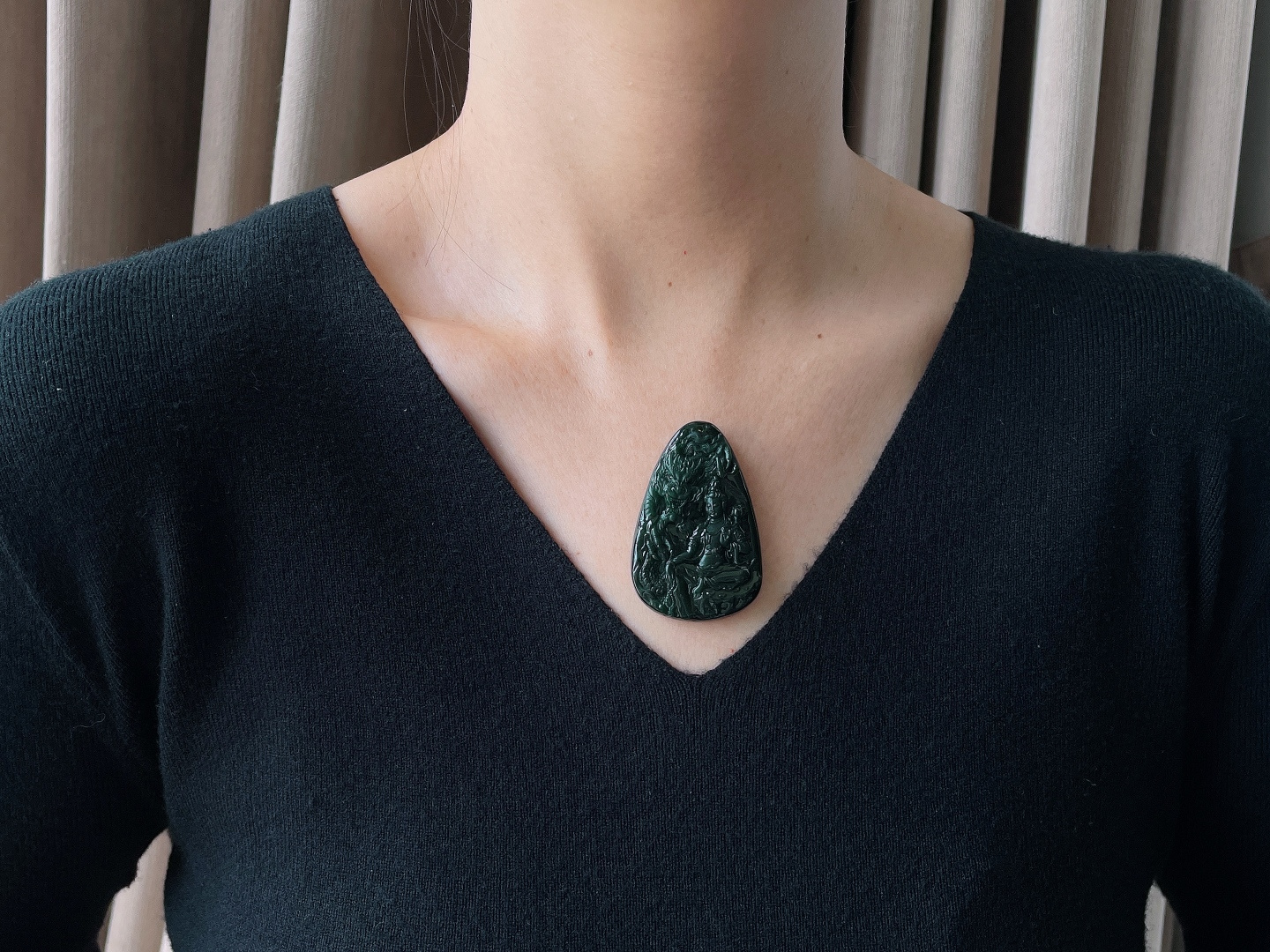 墨翠御龙大势至菩萨持莲观音牌吊坠,性比高,53.3-35-6.8,26.6克