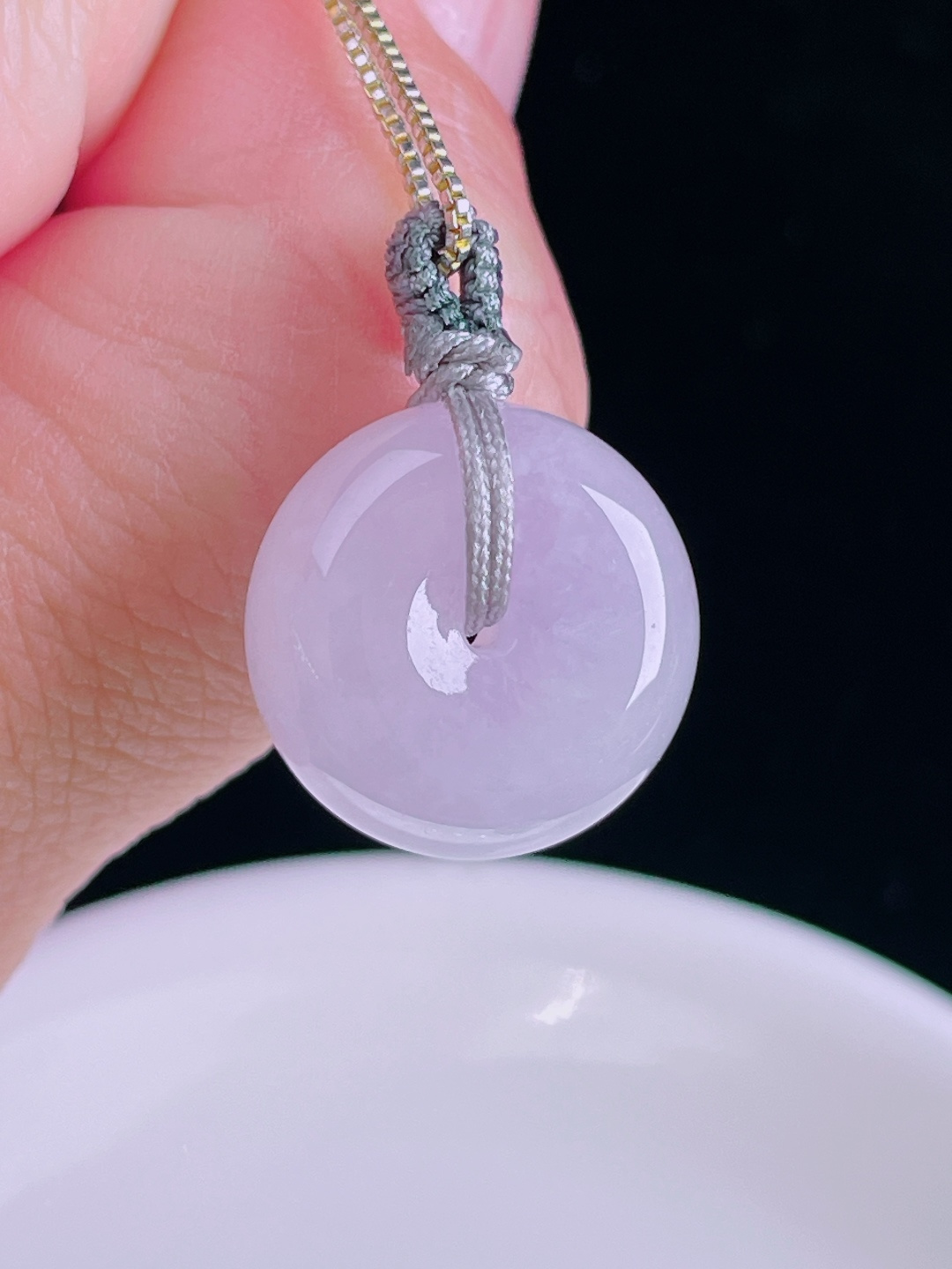 冰紫平安扣，老种起光，细底通透，尺寸：17.9/8.7mm0829