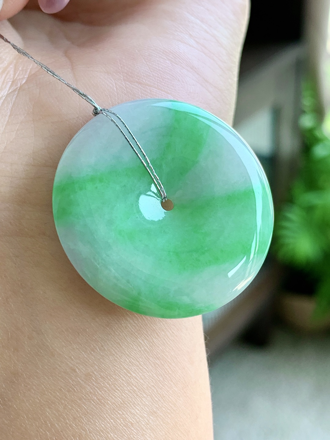 冰飘绿花平安扣吊坠,飘花