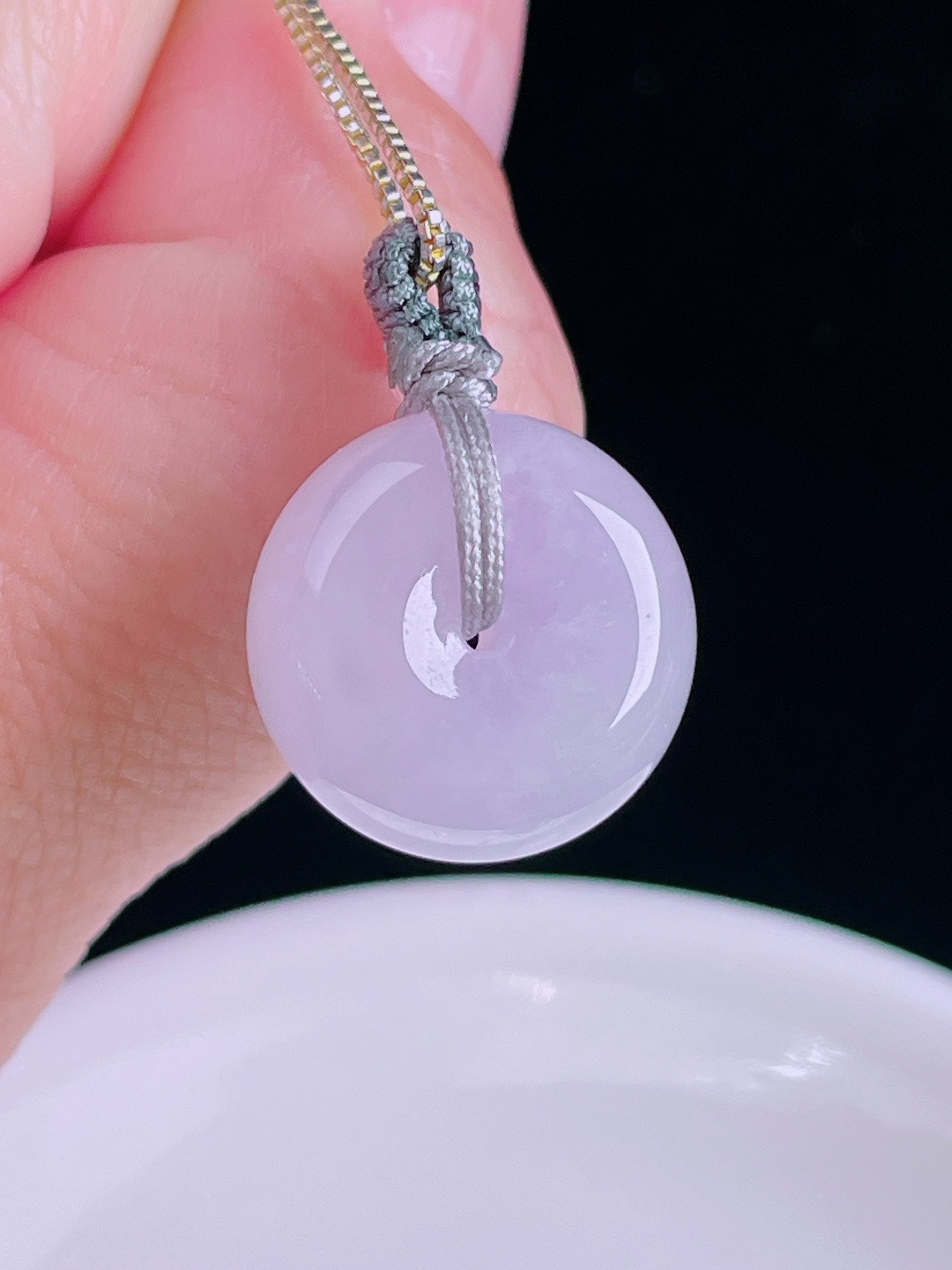 冰紫平安扣，老种起光，细底通透，尺寸：17.9/8.7mm0829