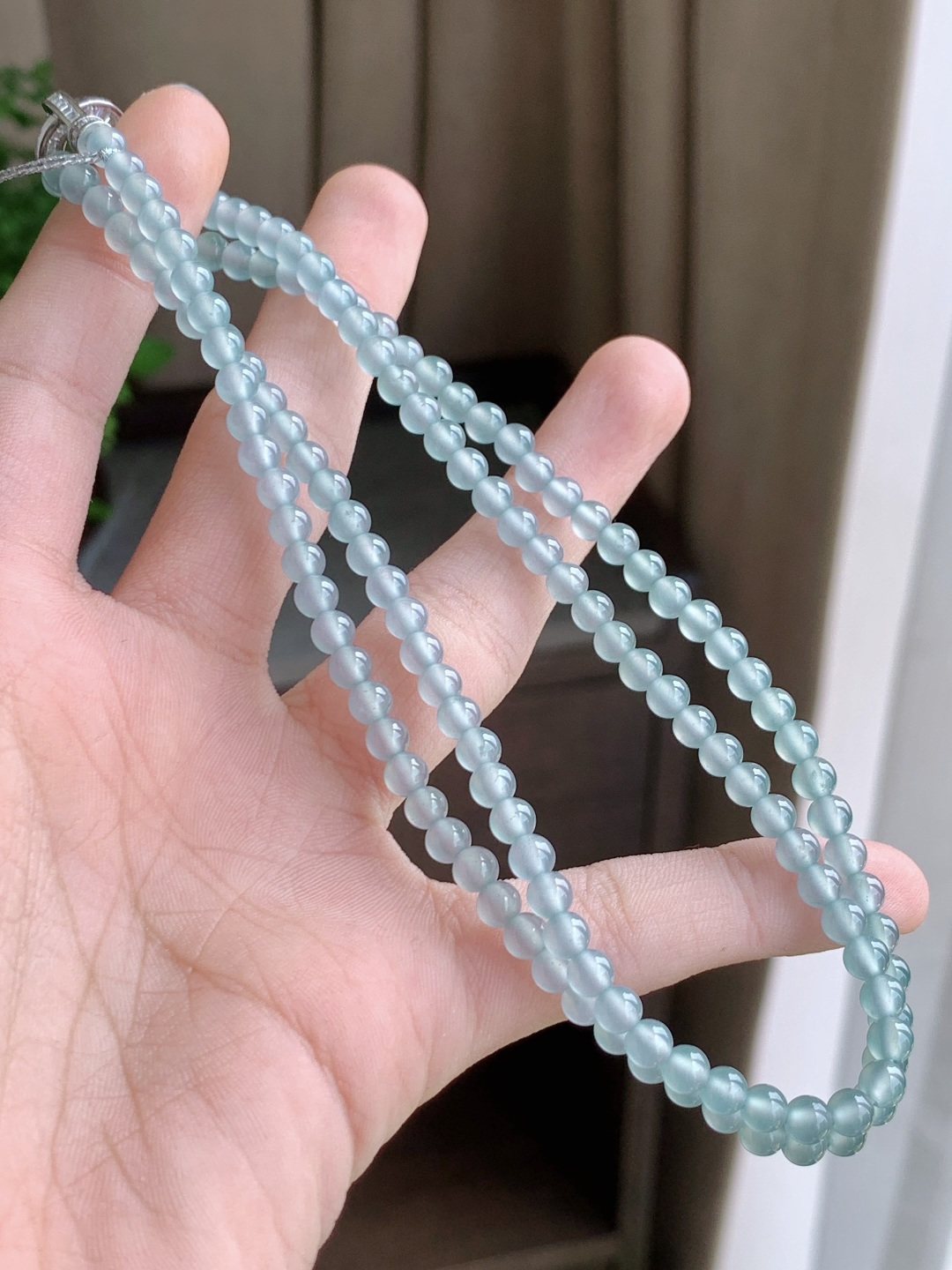 珠子天空蓝珠链圆珠子珠链,  性比高, 尺寸4.3mm，29cm, 重量21.4克