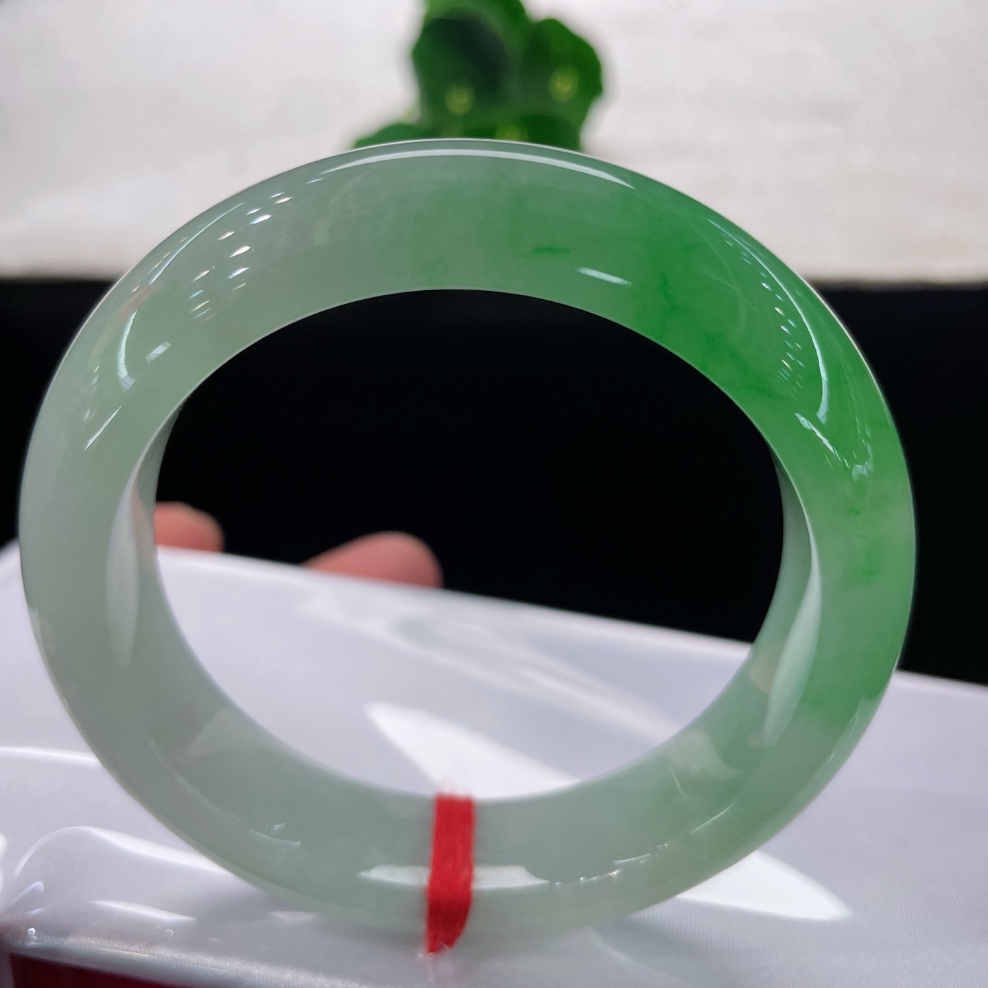 翡翠手镯 圈口59.6/14.8/10.1，白底正阳绿正圈，69/60可戴，半圈阳绿，腕间一整个春天，无裂