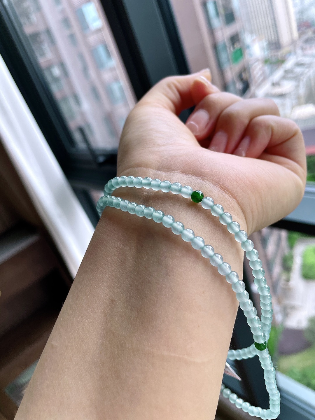 珠子冰晴水珠链圆珠珠子珠链， 性比高，尺寸4.3mm，29cm，重量21.4克