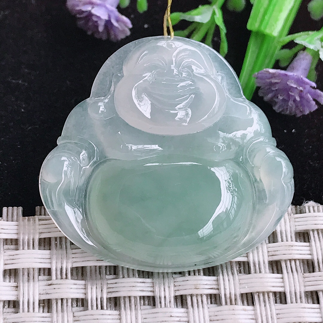 实拍A货翡翠30/32/5.8老坑冰胶果冻晴底大佛公吊坠翡翠玉坠