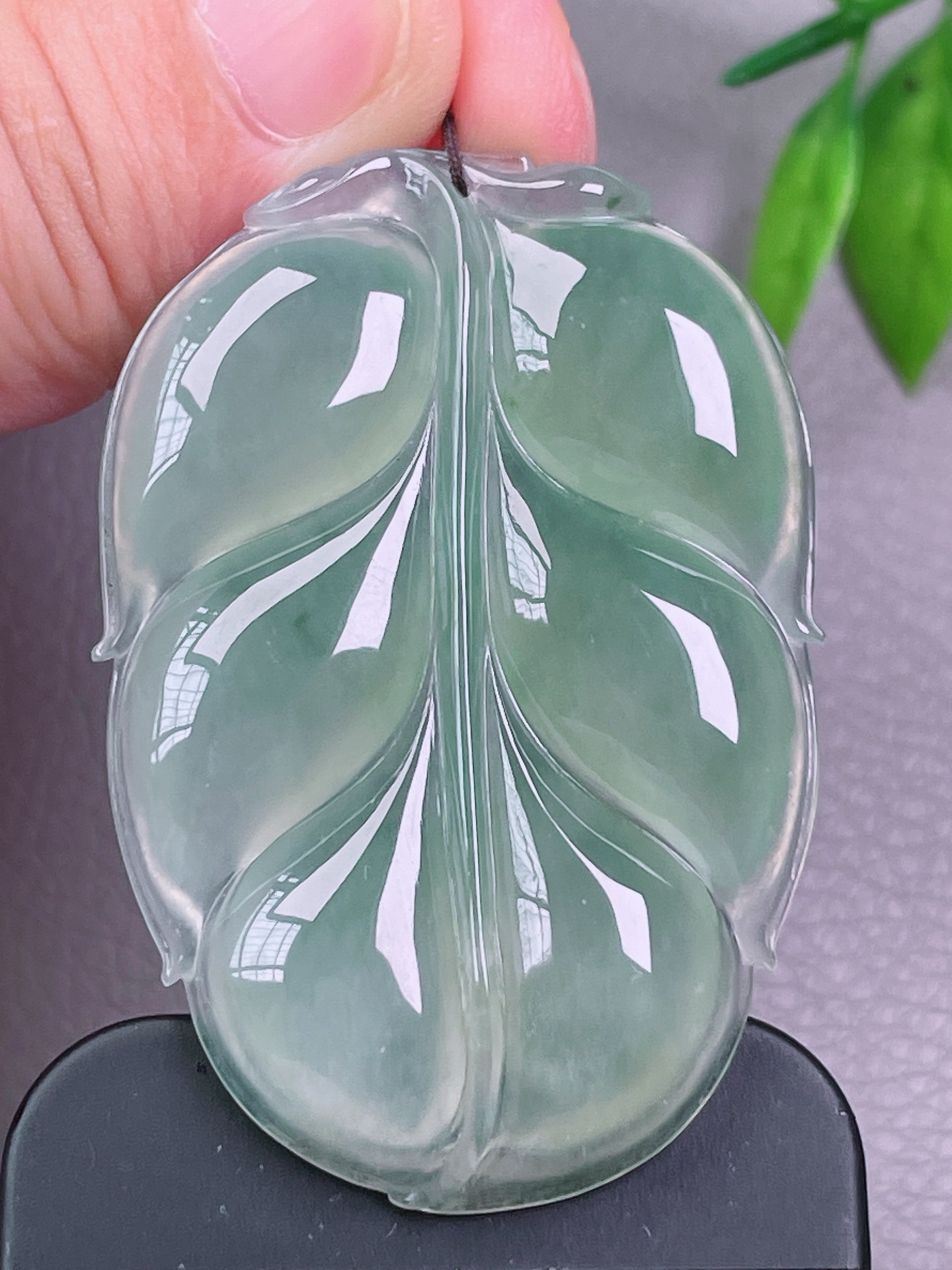 高冰种大叶子，无裂，冰透水润，油洁，起荧光，尺寸：54.2-36.6-6.4