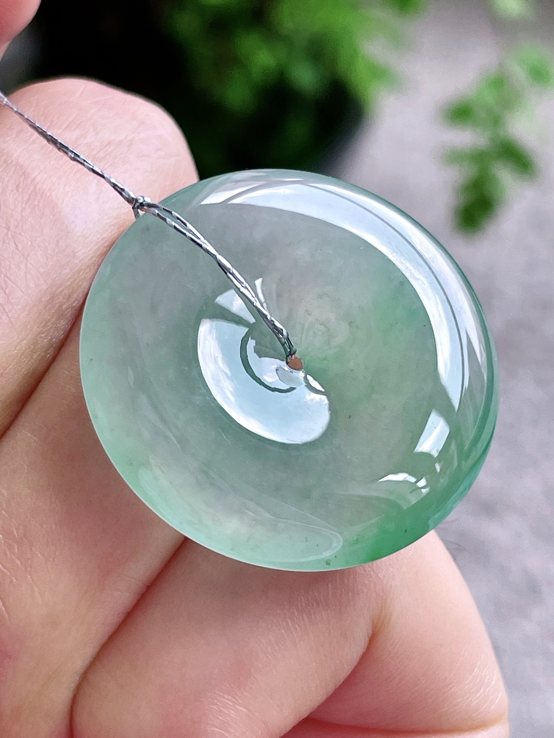 冰飘绿花平安扣吊坠,飘花