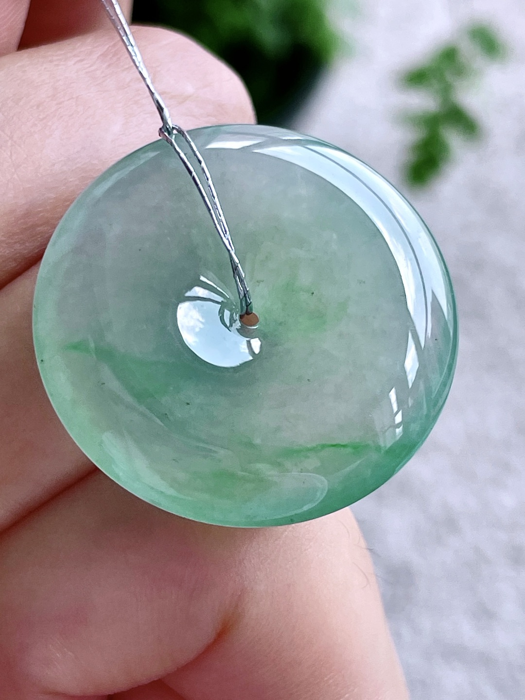 冰飘绿花平安扣吊坠,飘花