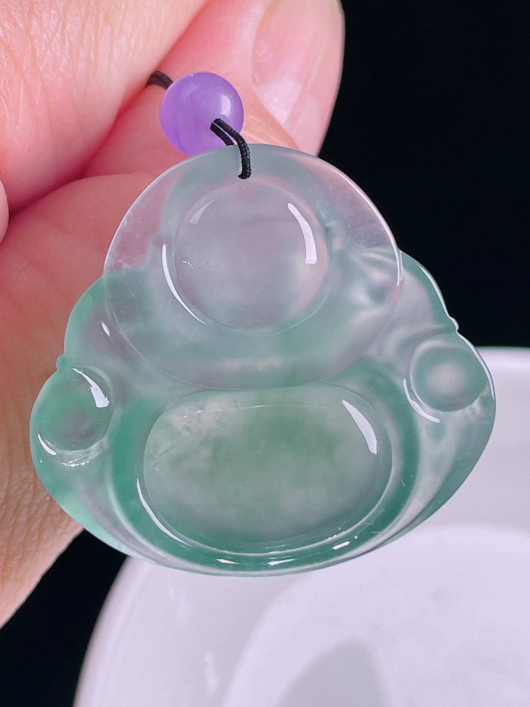 冰蓝佛公，老种起光，细底通透，尺寸：32/34.4/6.5mm0831