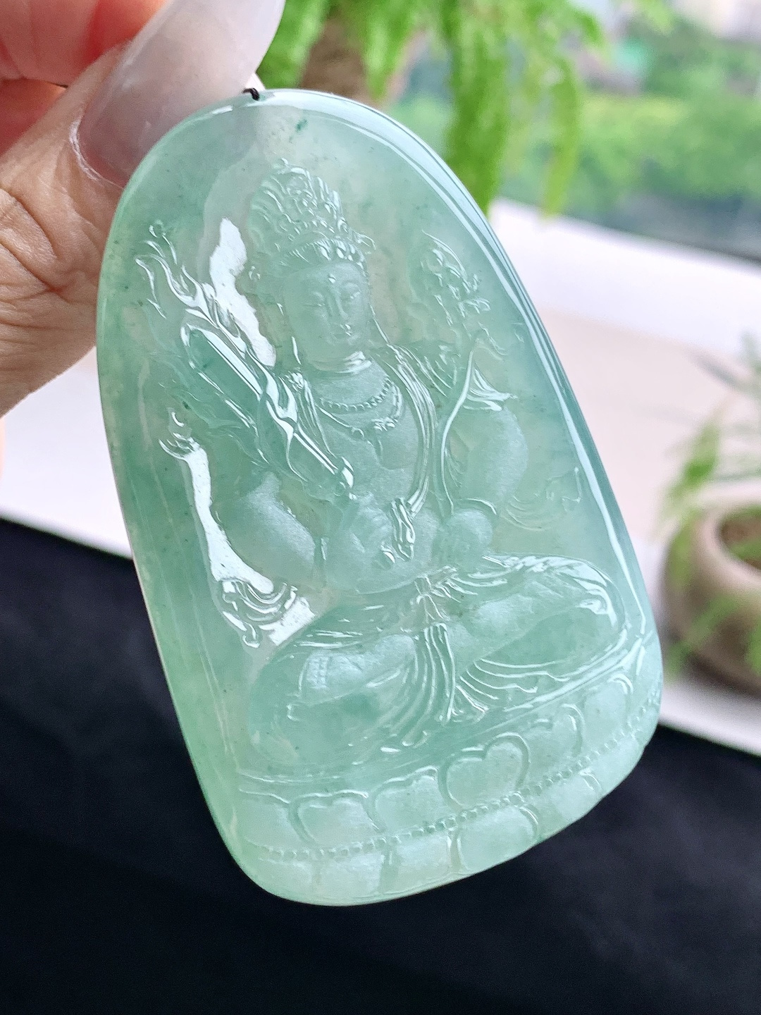 冰晴水虚空藏菩萨牌吊坠,性比高 超厚,尺寸75.3-48.3-11.5,重量80.2克