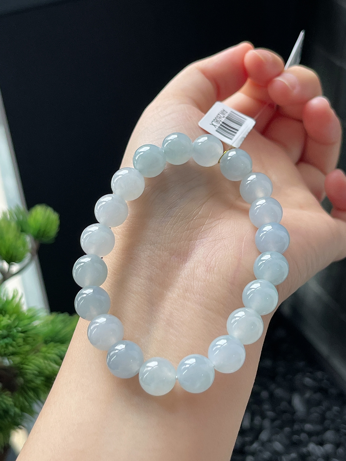 翡翠冰糯种淡蓝色手链