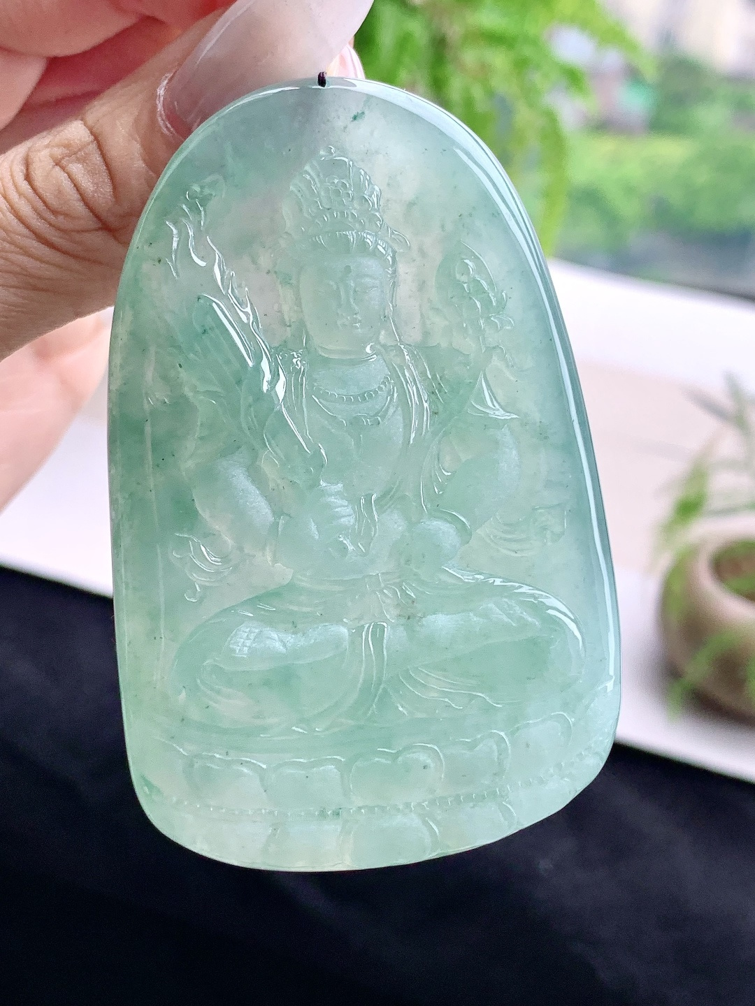 冰晴水虚空藏菩萨牌吊坠,性比高 超厚,尺寸75.3-48.3-11.5,重量80.2克