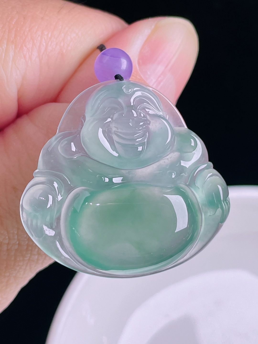 冰蓝佛公，老种起光，细底通透，尺寸：32/34.4/6.5mm0831
