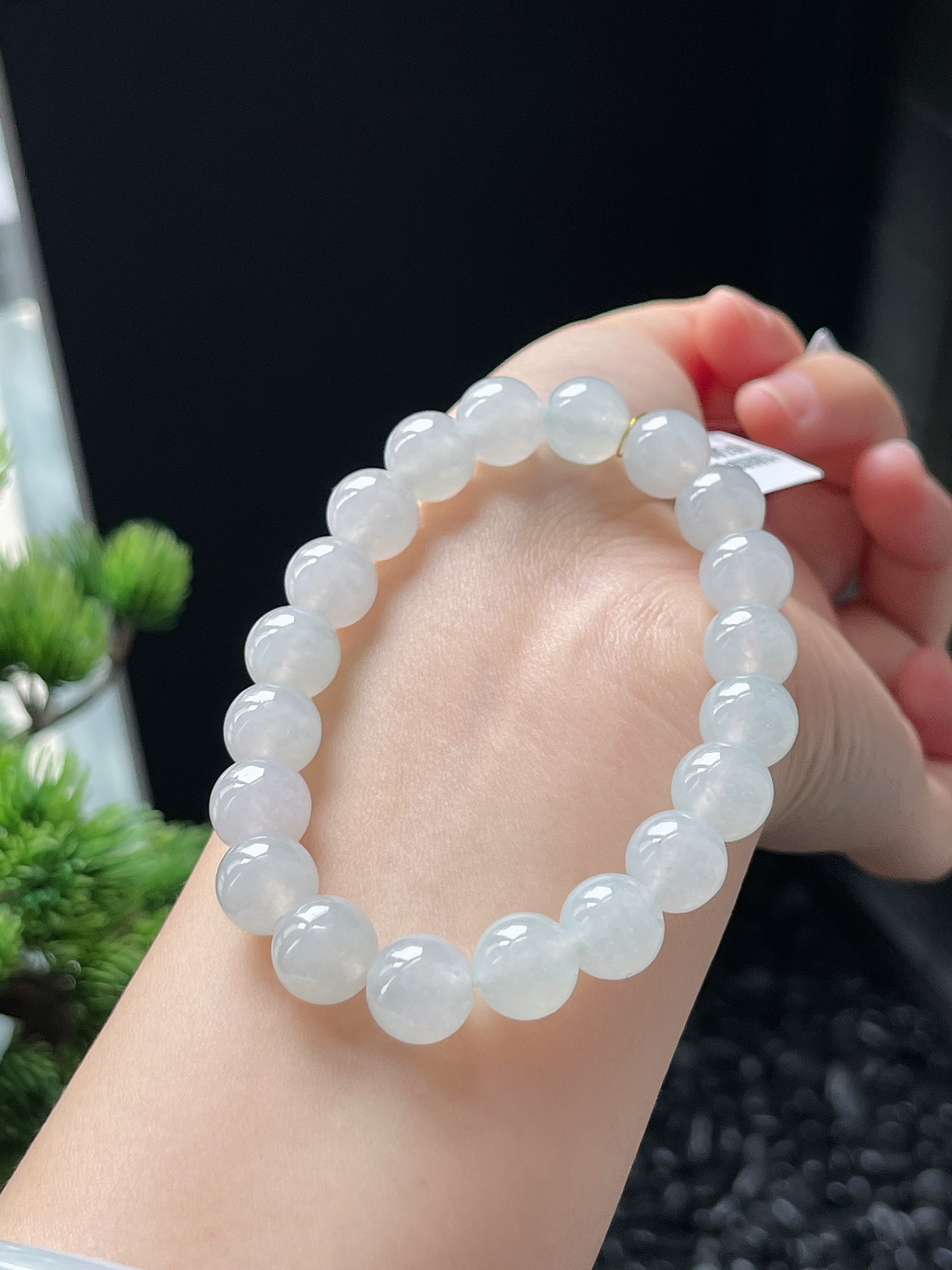 翡翠冰糯种白色胶润卡10手链