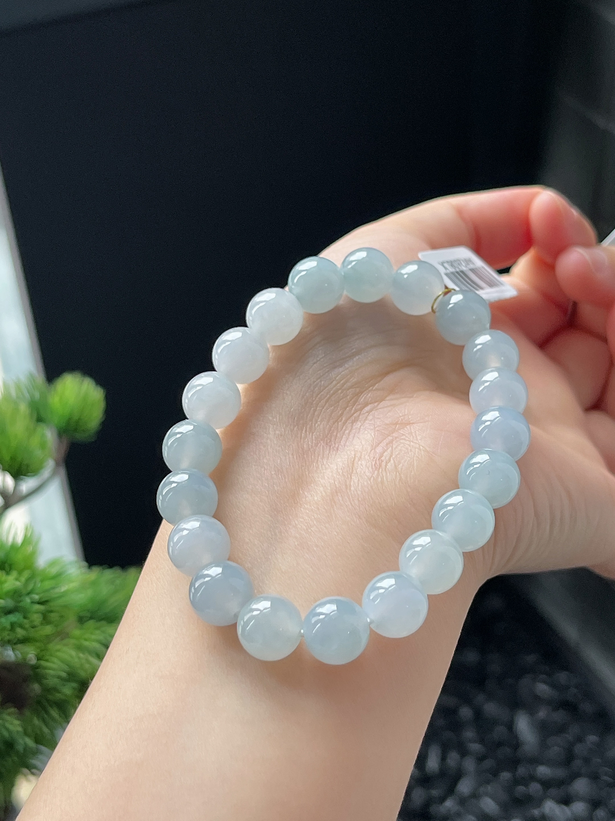 翡翠冰糯种淡蓝色手链