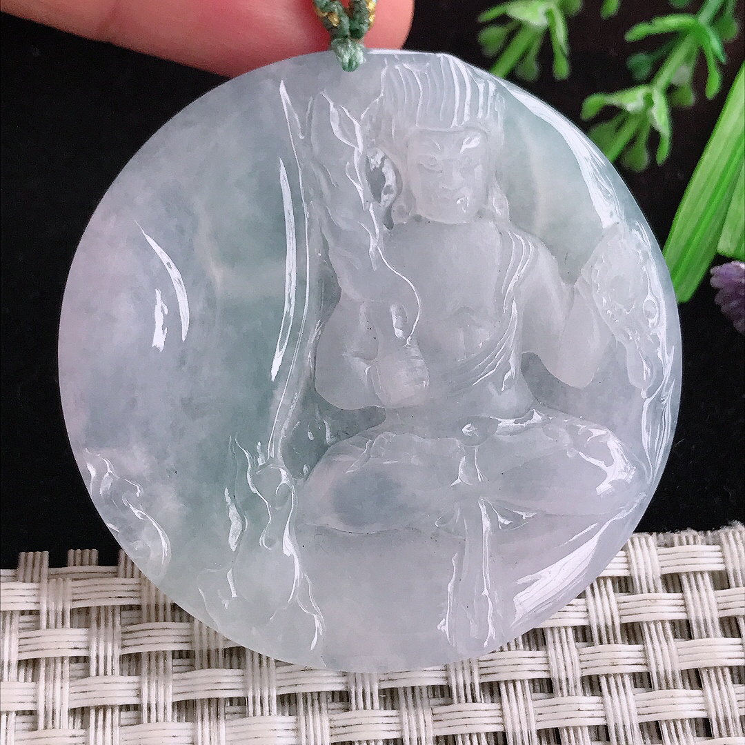 实拍A货翡翠50.8/5.2老坑冰透起胶白冰不动明王吊坠翡翠玉坠