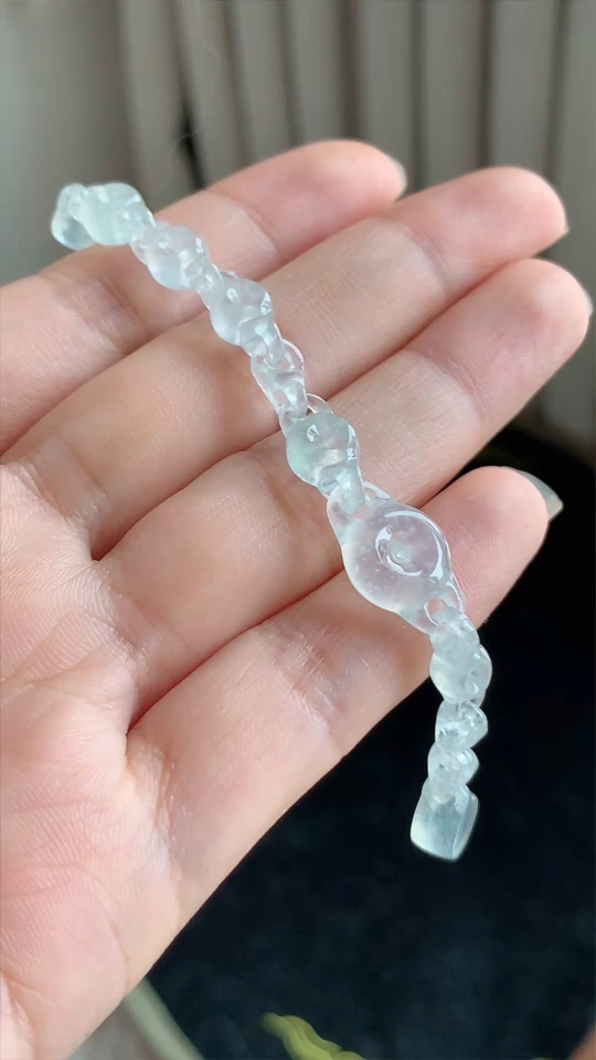 翡翠精品，仿古链子，冰种，雪花棉，尺寸105-10.6*5 aa831