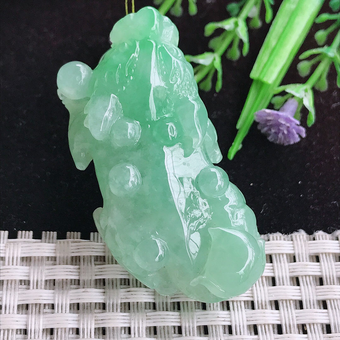 实拍A货翡翠48/24/13老坑冰润冰晴满绿貔貅吊坠翡翠玉坠