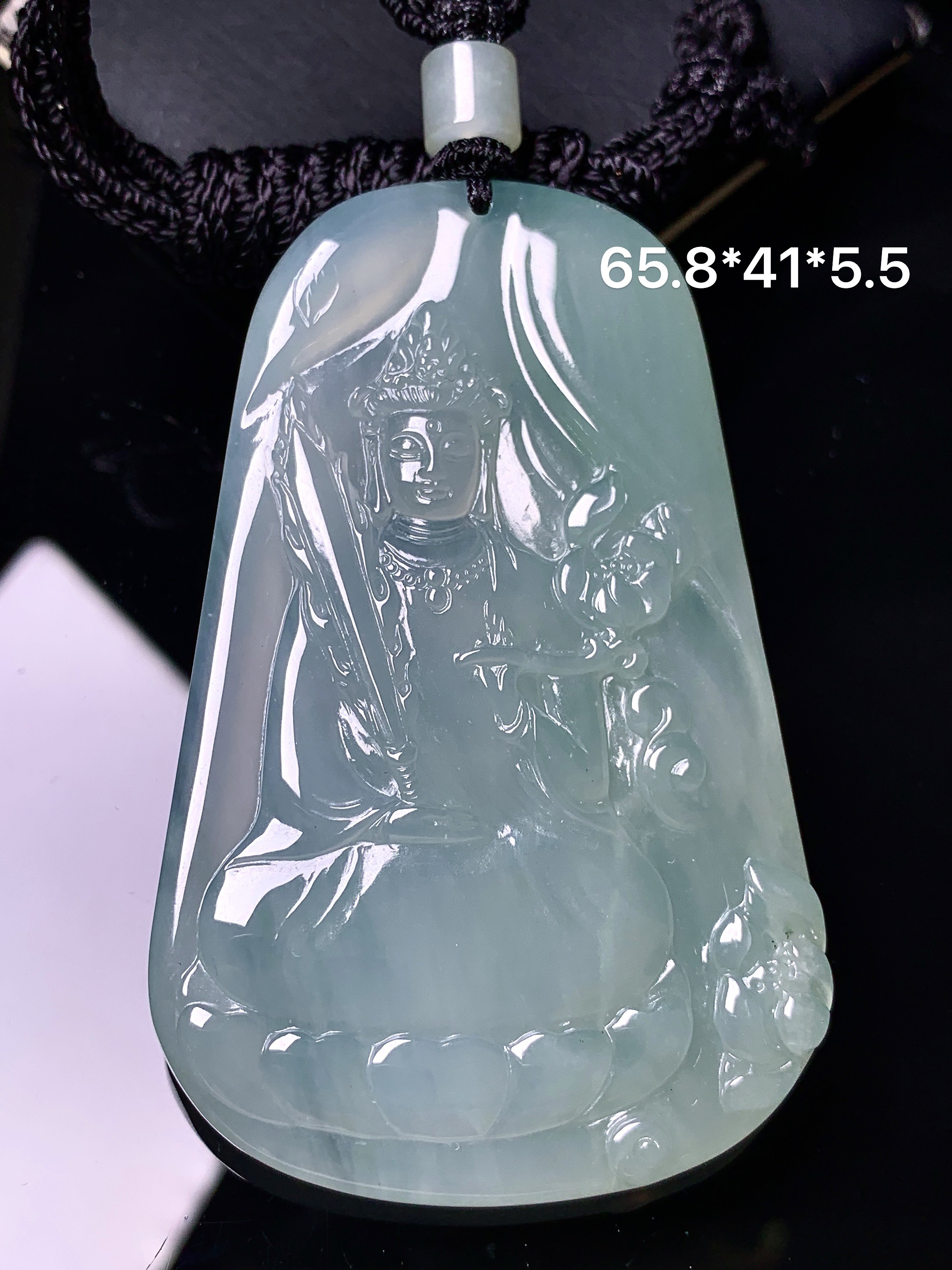 冰种度母观音菩萨吊坠 玉质细腻 色泽艳丽清新 水润亮眼 整体尺寸65.8*41*5.5 L1