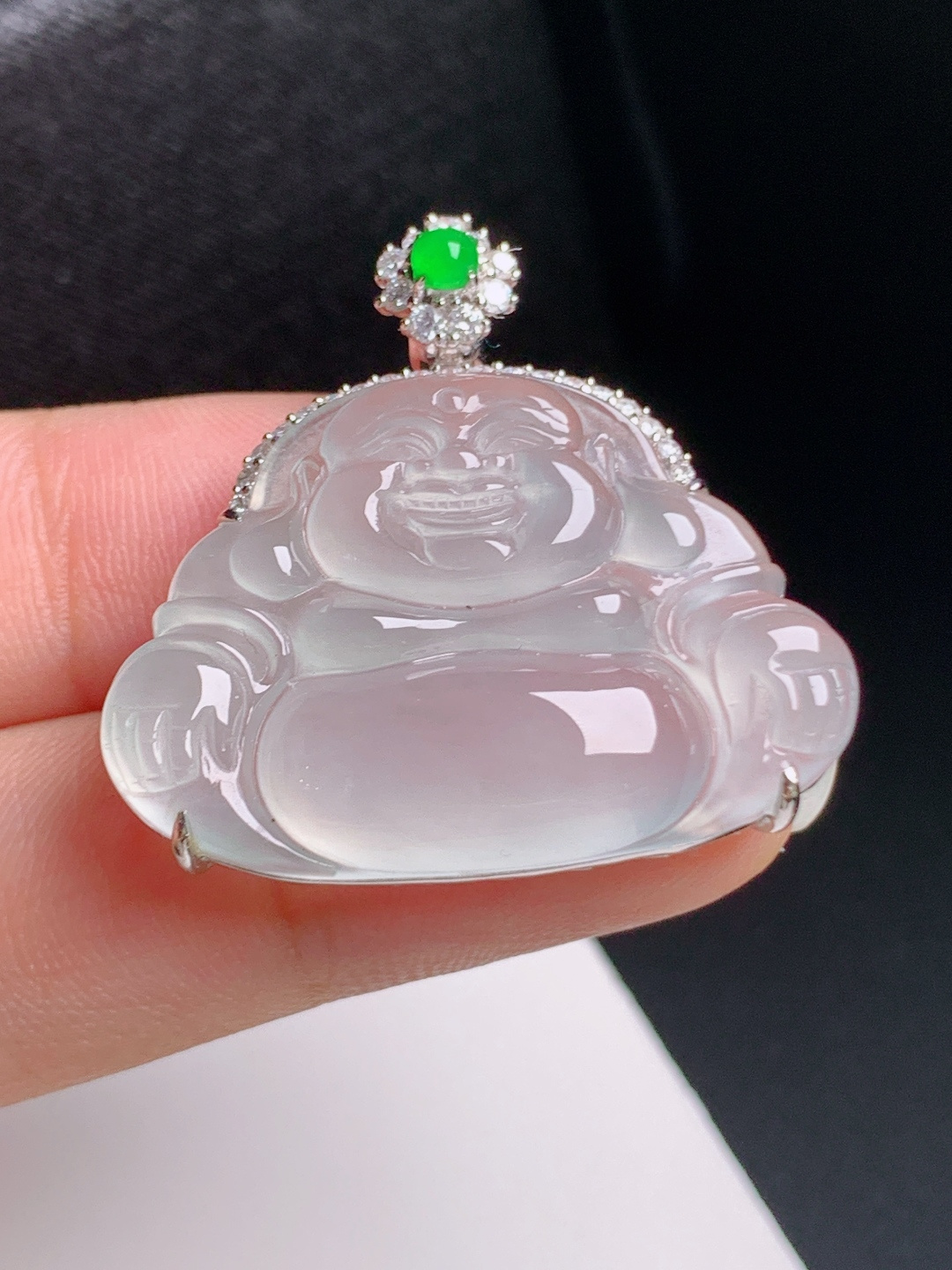 高冰佛公吊坠，清透冰润，开脸喜庆，笑纳万福