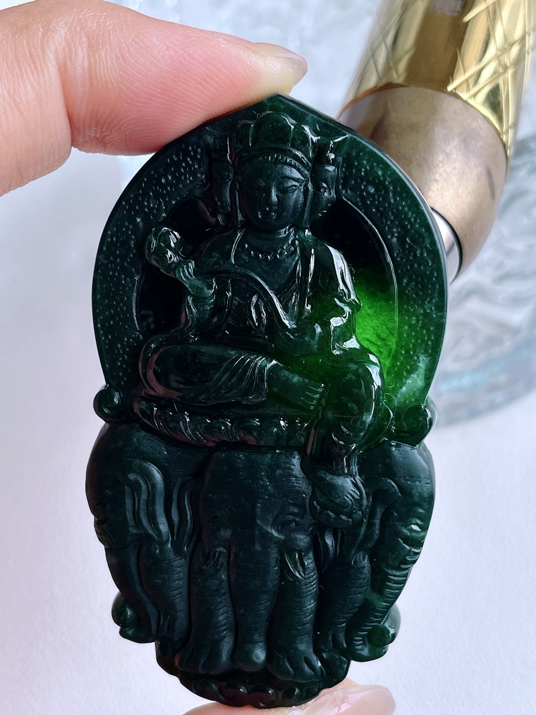 墨翠普贤菩萨牌吊坠,性比高