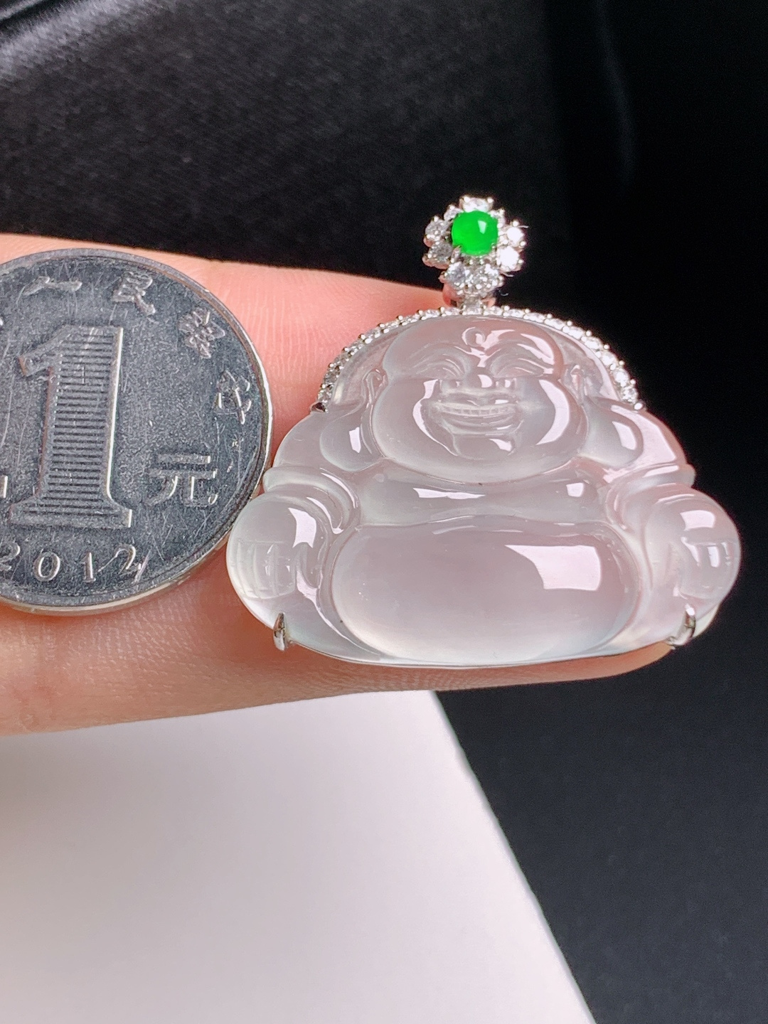 高冰佛公吊坠，清透冰润，开脸喜庆，笑纳万福