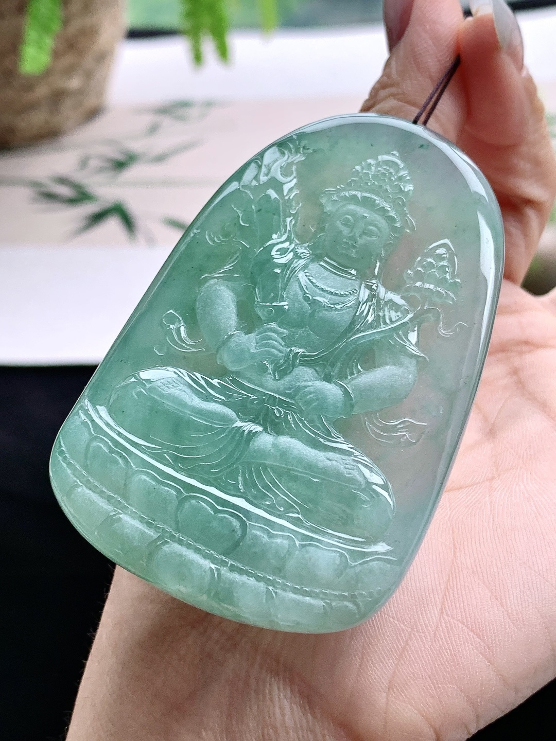冰晴水虚空藏菩萨牌吊坠,性比高 超厚,尺寸75.3-48.3-11.5,重量80.2克