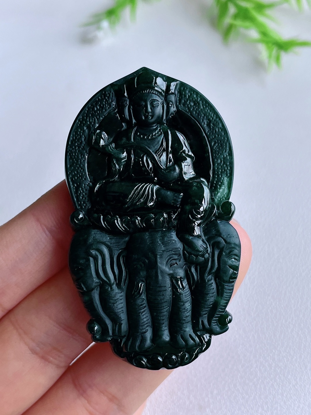 墨翠普贤菩萨牌吊坠,性比高