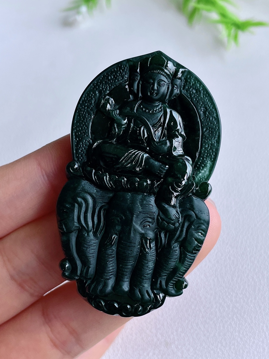 墨翠普贤菩萨牌吊坠,性比高
