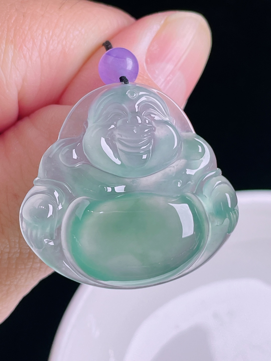 冰蓝佛公，老种起光，细底通透，尺寸：32/34.4/6.5mm0831