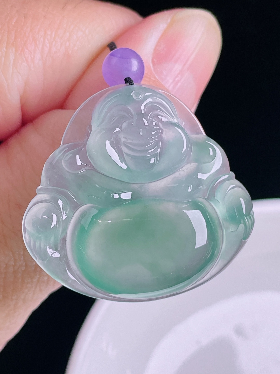 冰蓝佛公，老种起光，细底通透，尺寸：32/34.4/6.5mm0831