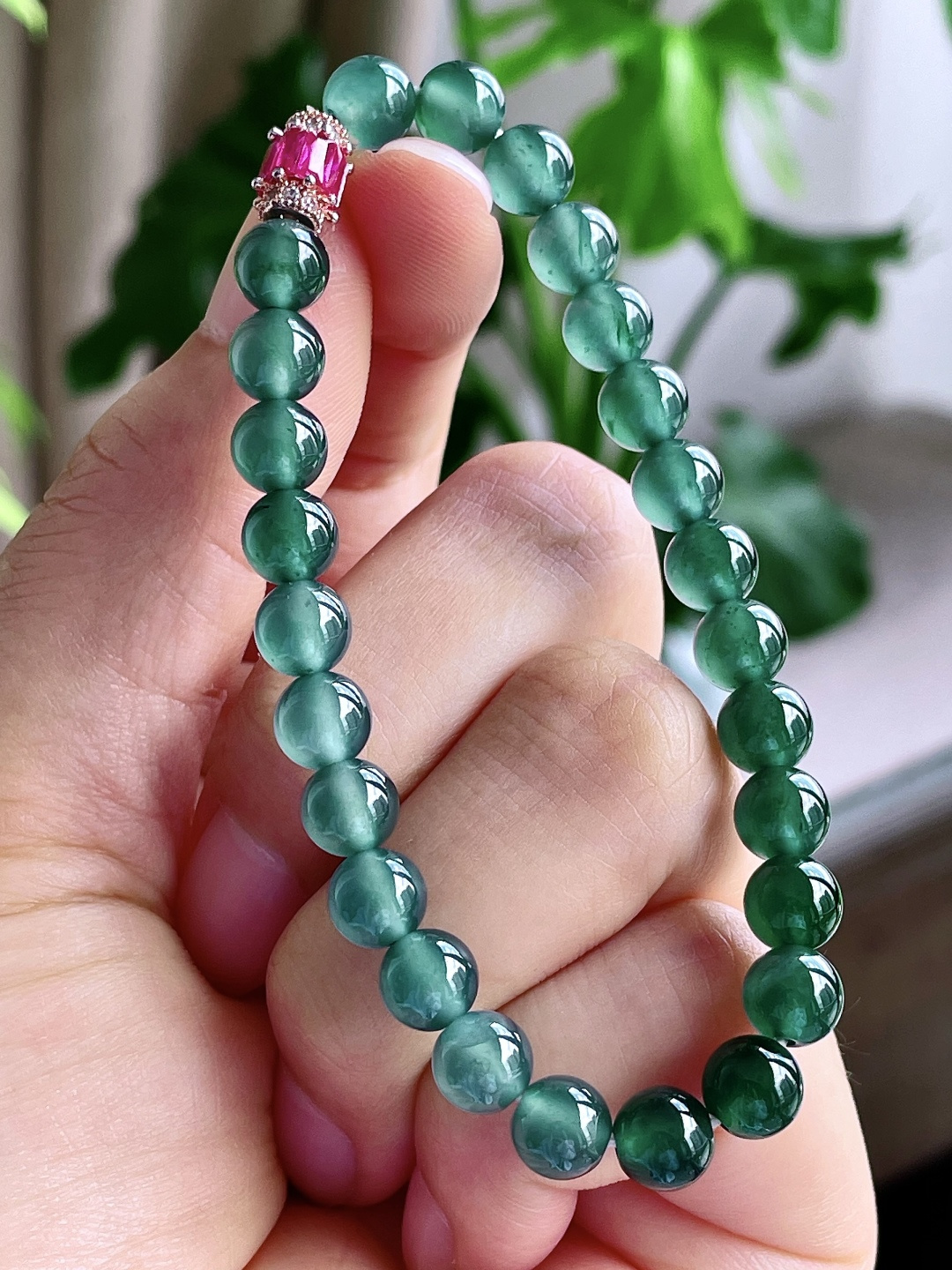 冰种天空蓝手串圆珠珠子手串, 性比高 老蓝水,尺寸6.7mm,重量15.1克