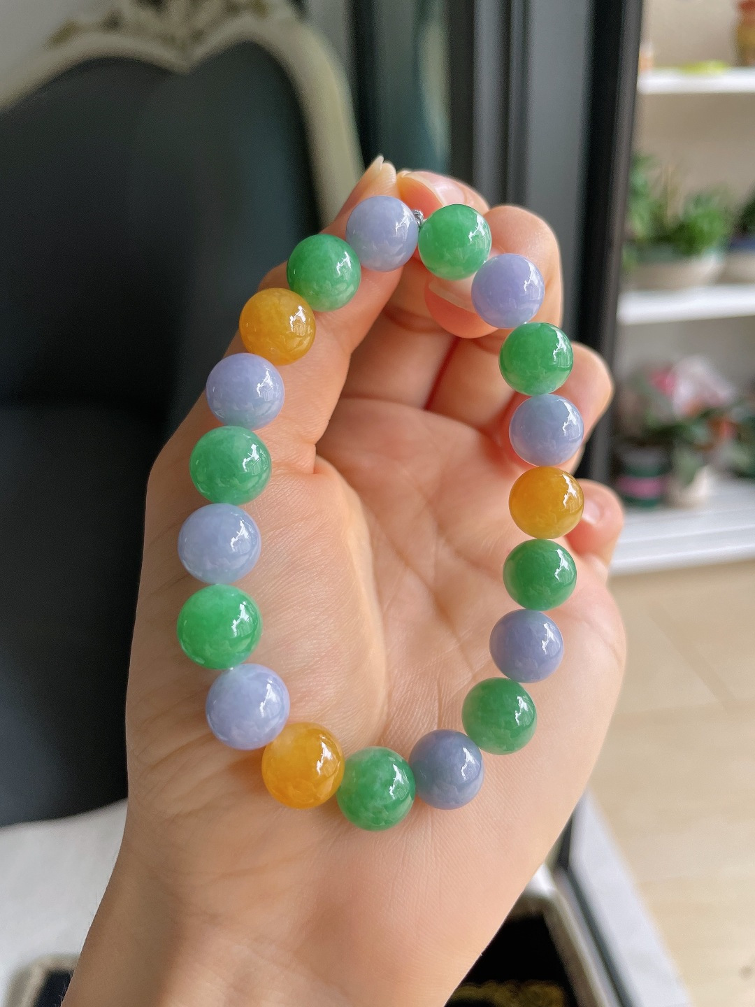 ️，缅甸天然翡翠A货，冰多宝手串，尺寸：10mm。【编4568】