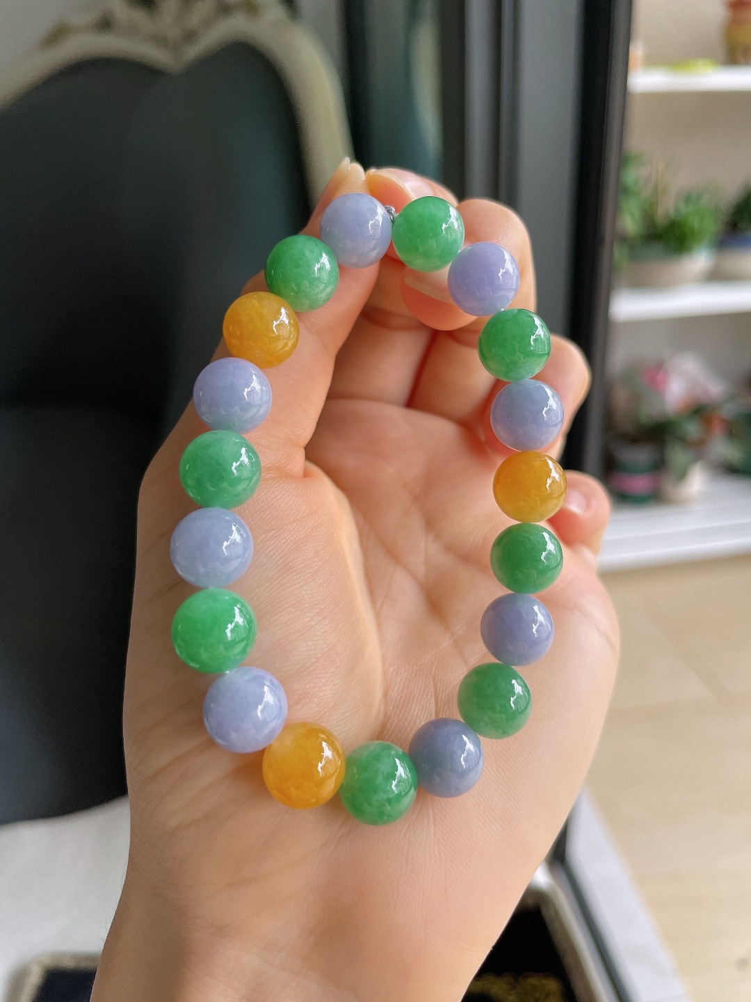 ️，缅甸天然翡翠A货，冰多宝手串，尺寸：10mm。【编4568】