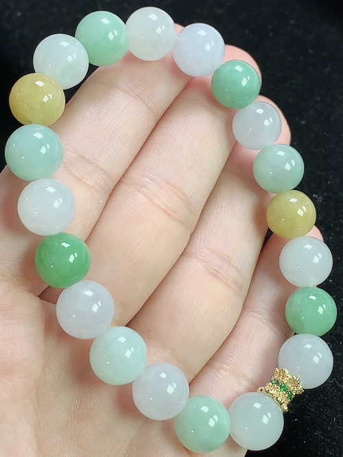 三彩玉珠手串，尺寸9.5mm，D31rzd