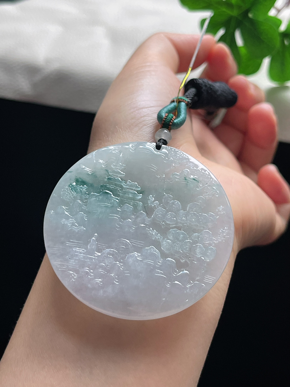 翡翠冰糯种飘花山水牌