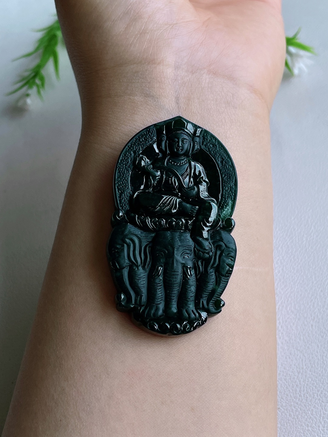 墨翠普贤菩萨牌吊坠,性比高