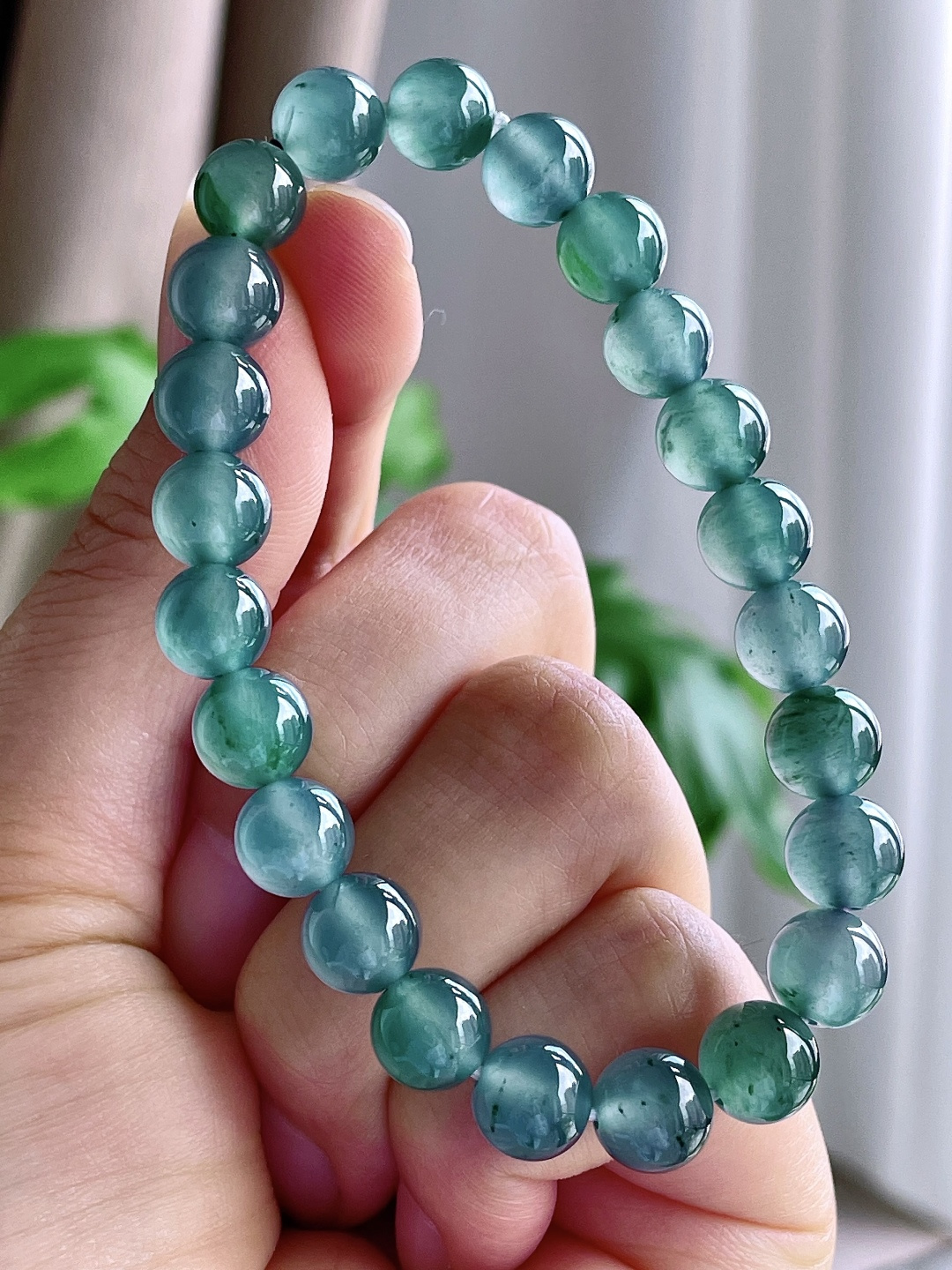 冰种天空蓝手串圆珠珠子手串, 性比高 老蓝水, 8.4mm, 23.2克