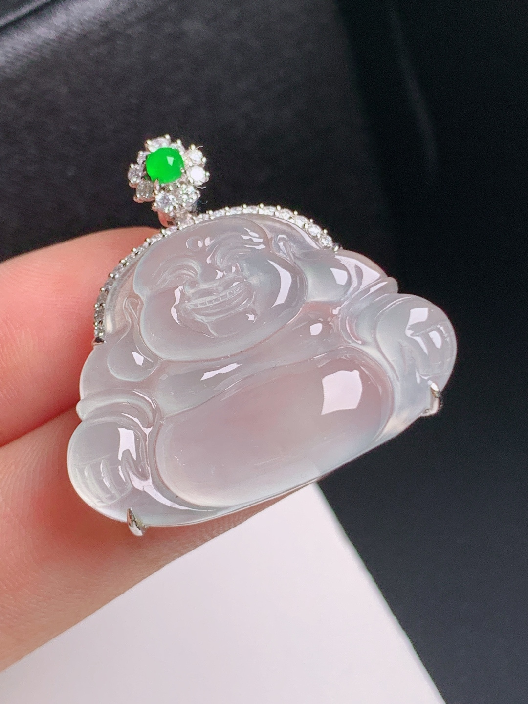 高冰佛公吊坠，清透冰润，开脸喜庆，笑纳万福